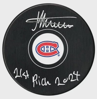 Michael Hage Autographed & Inscribed Puck - Logo