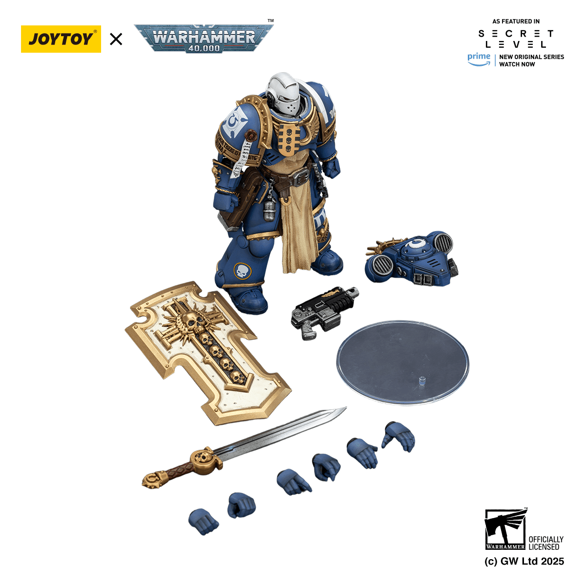 JoyToy Ultramarines Levantus With Power Sword, Stormshield And Bolt Pistol
