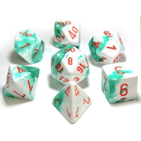 Chessex Gemini 7-Die Set Mint Green White / Orange