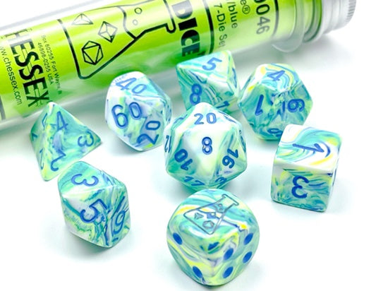Festive 7-Die Set Garden / Blue Chessex Dice (CHX30046)