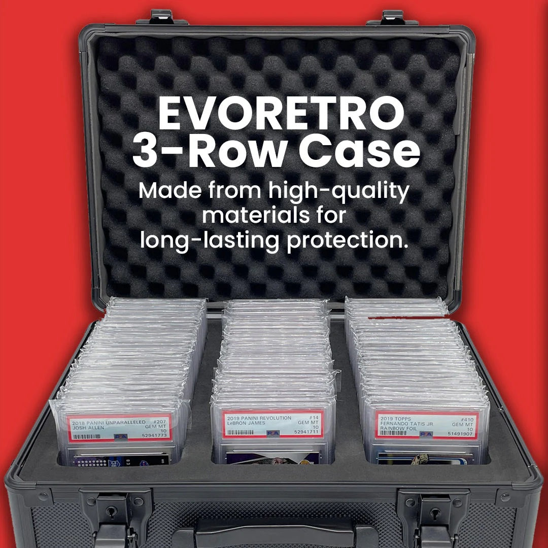 Evoretro Graded Card Storage Box Heavy Duty 3 Rows Red Aluminum