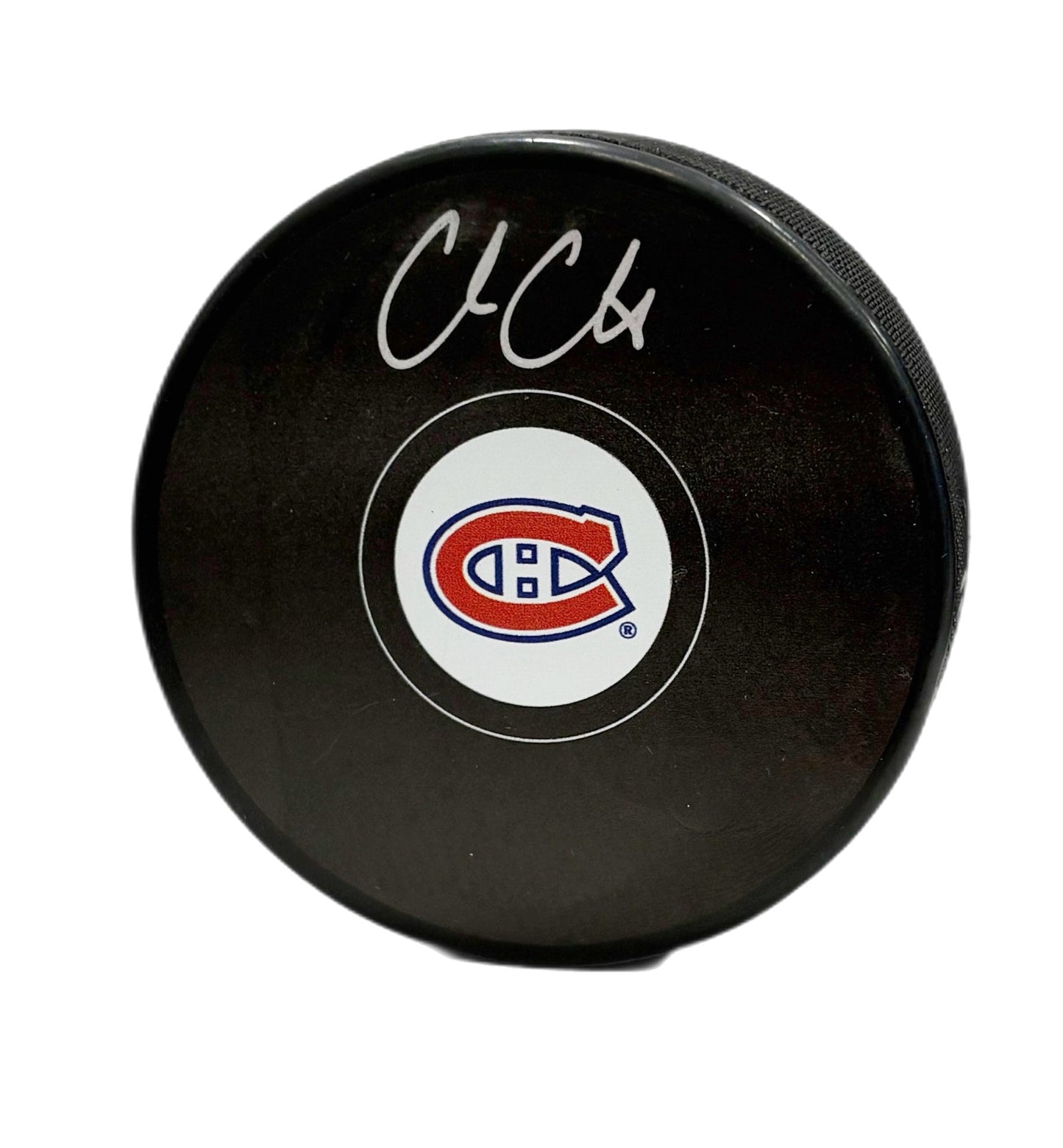 Cole Caufield Autographed Puck - Logo