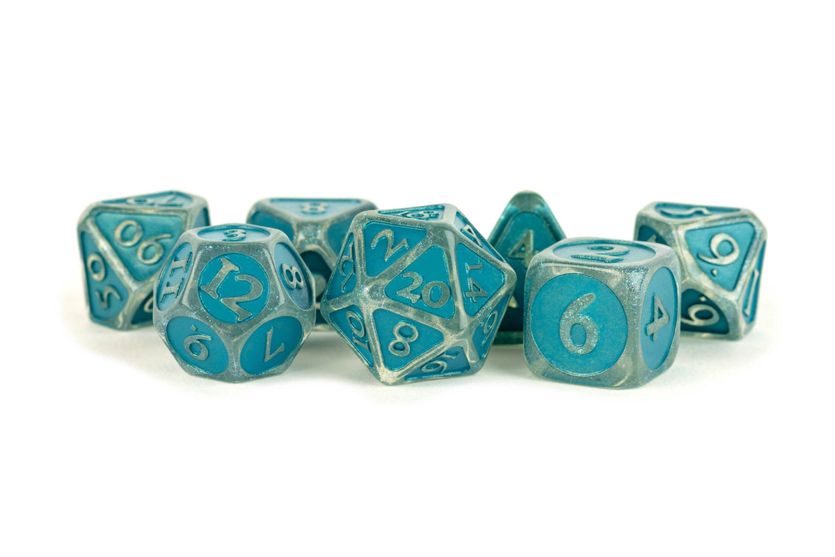 Enamel Acrylic 7 Dice Set Ice W/ Blue 16Mm