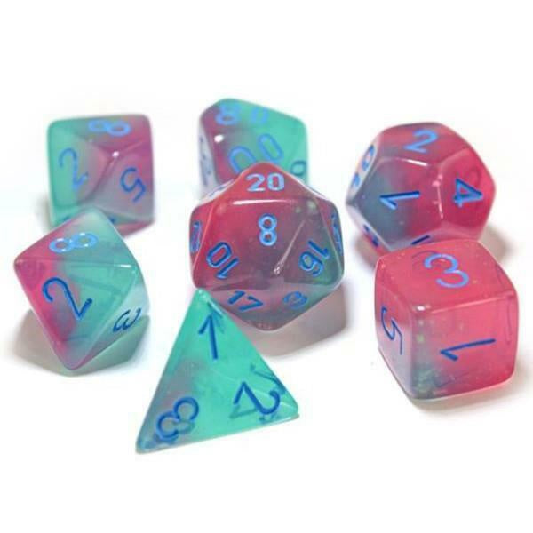 Chessex Gemini 7-Die Set Gel Green Pink / Blue