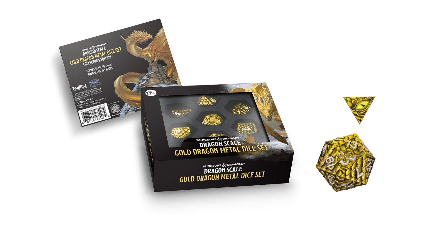 D&D Metal 7 Dice Set Dragon Scale Gold
