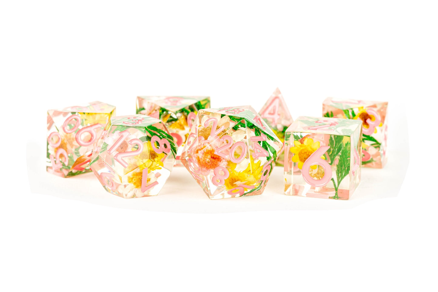 Resin 7 Dice Set Sharp Edge Chrysanthemum W/ Pink