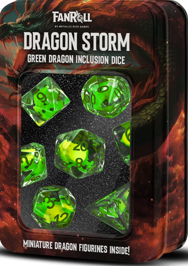 Resin 7 Dice Set Dragon Storm Grn Dragon Inclusion