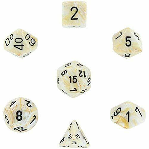 Chessex Marble 7-Die Set Ivory / Black