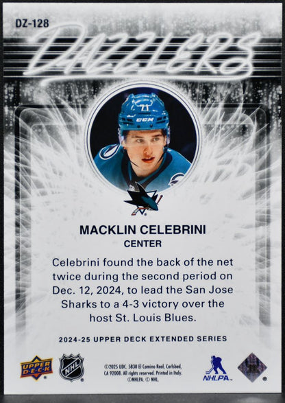 2024-25 Upper Deck Extended Series Dazzlers Blue Macklin Celebrini Sharks 6759