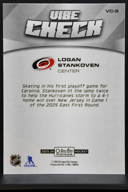 2025-26 O Pee Chee Platinum Vibe Check Logan Stankoven Carolina Hurricanes 7719