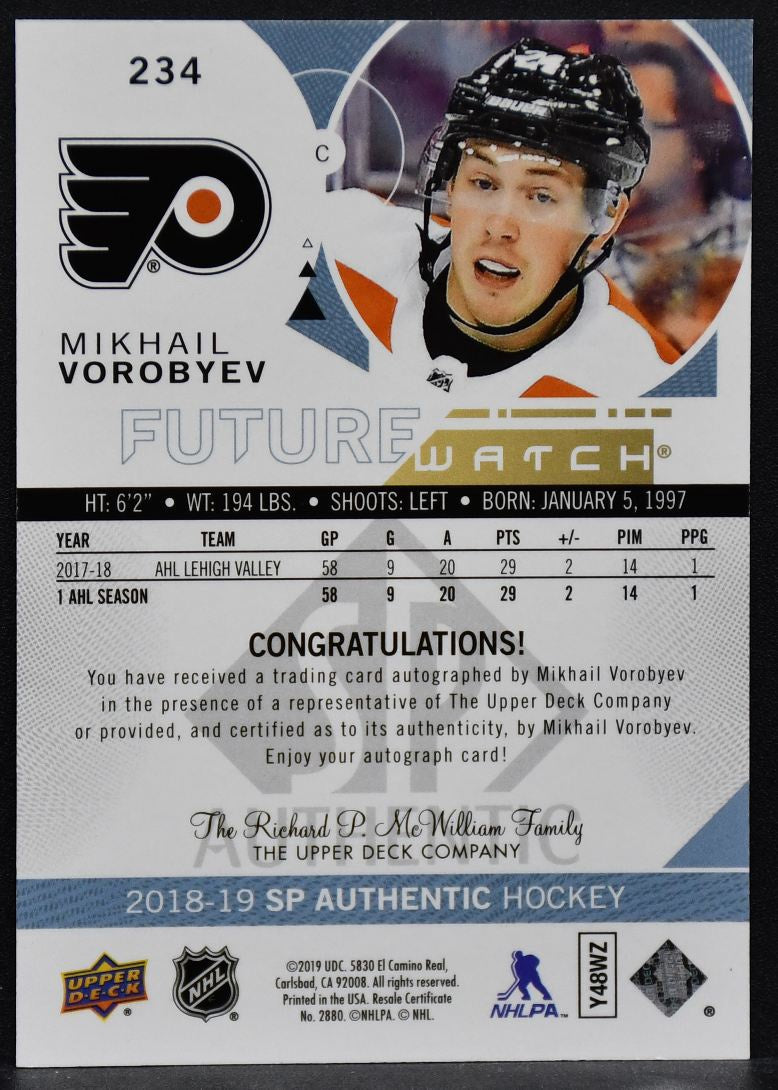 2018-19 SP Authentic Future Watch Auto Mikhail Vorobyev 234  RC Auto 068/999