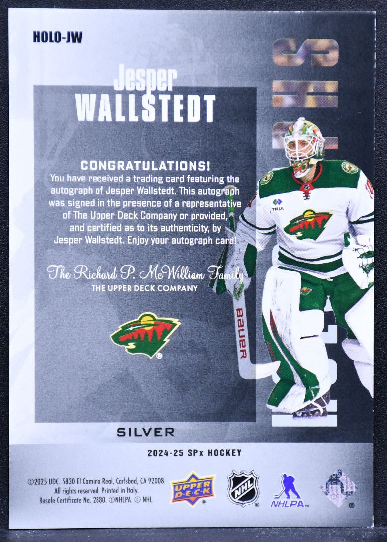 2024-25 SPx Holographs Silver Jesper Wallstedt HOLO-JW Minnesota Wild Auto