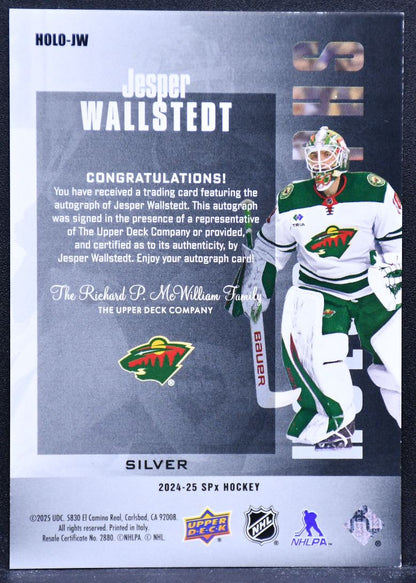 2024-25 SPx Holographs Silver Jesper Wallstedt HOLO-JW Minnesota Wild Auto