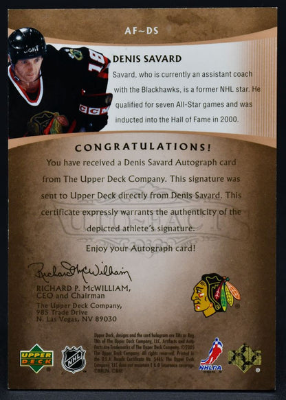 2005-06 UD Artifacts Autofacts Denis Savard AF-DS Auto