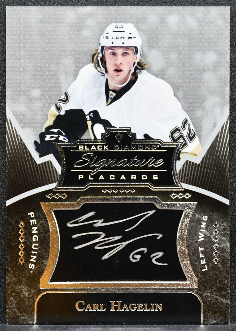 2016-17 UD Black Diamond Signature Placards Carl Hagelin Penguins Auto 7187