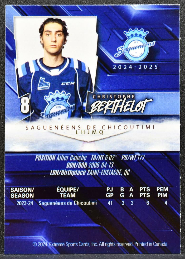 2024-25 Extreme Sagueneens de Chicoutimi Auto Christophe Berthelot 8 Auto 5633