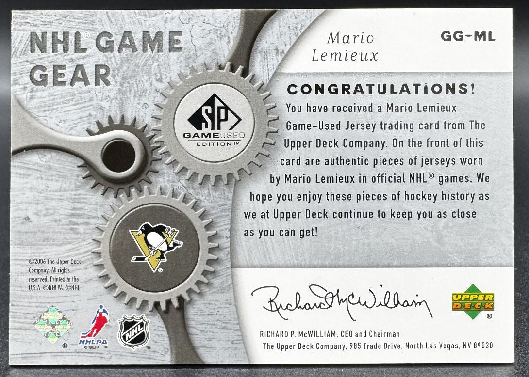 2005-06 SP Game Used Gear Mario Lemieux GG-ML Pittsburgh Penguins 075/100 Jersey