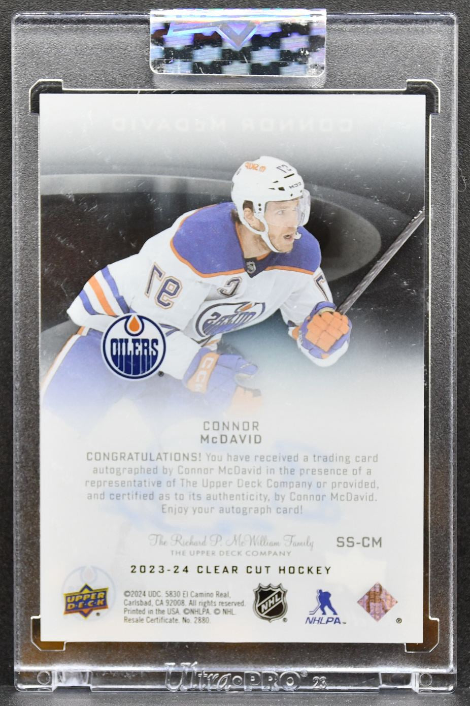 2023-24 Upper Deck Clear Cut Sweet Shot Connor McDavid SS-CM Oilers Auto 5794