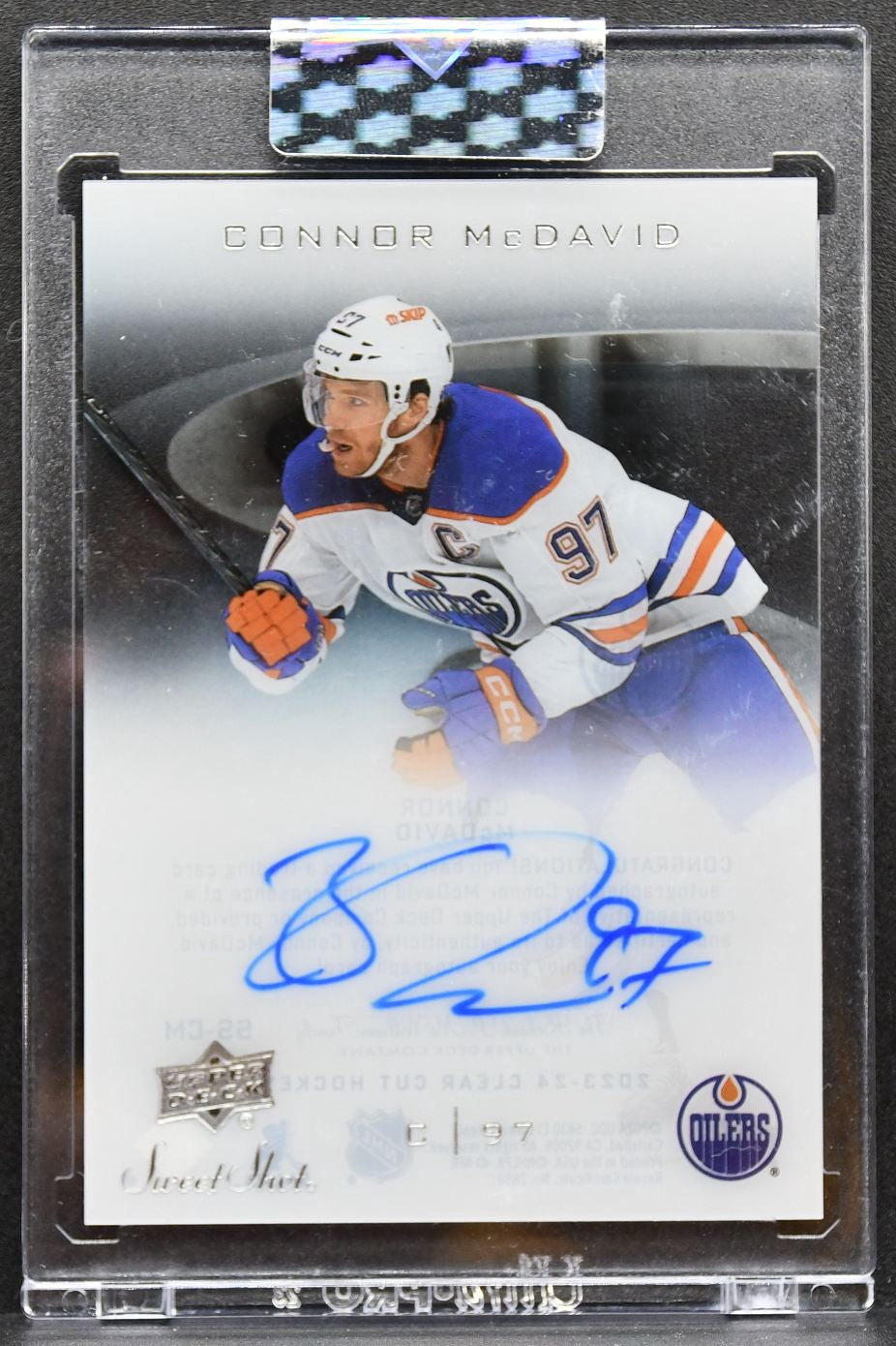 2023-24 Upper Deck Clear Cut Sweet Shot Connor McDavid SS-CM Oilers Auto 5794