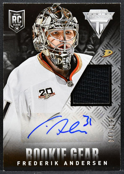 2013-14 Panini Titanium Rookie Gear Auto Frederik Andersen Ducks RC Auto 7378
