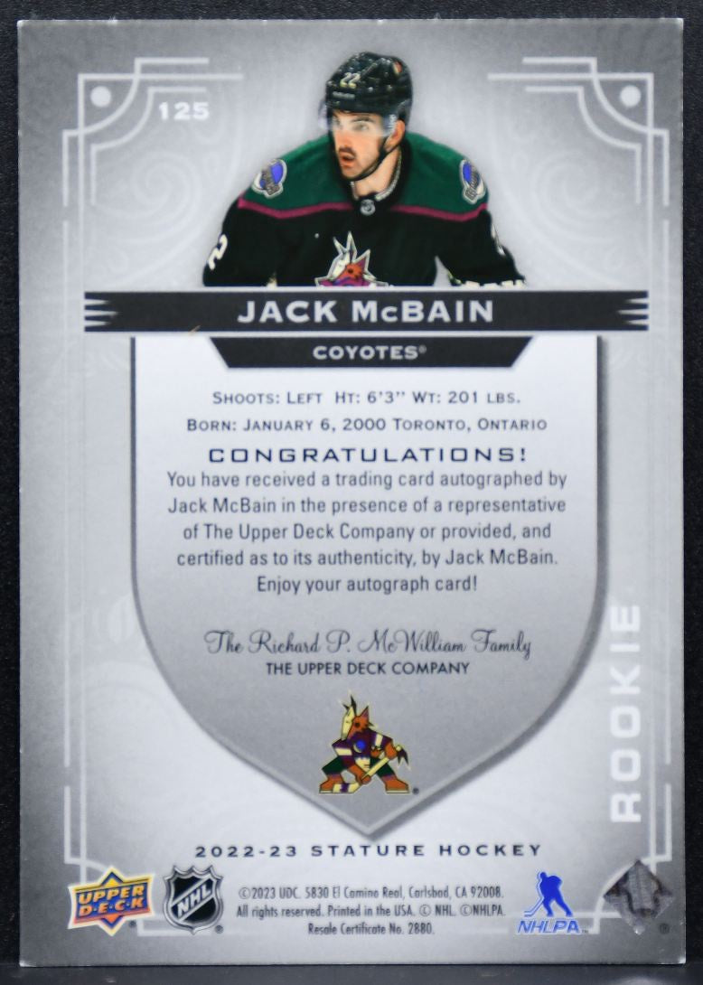 2022-23 UD Stature Rookie Autographs Jack McBain RC Auto 111/199 2923
