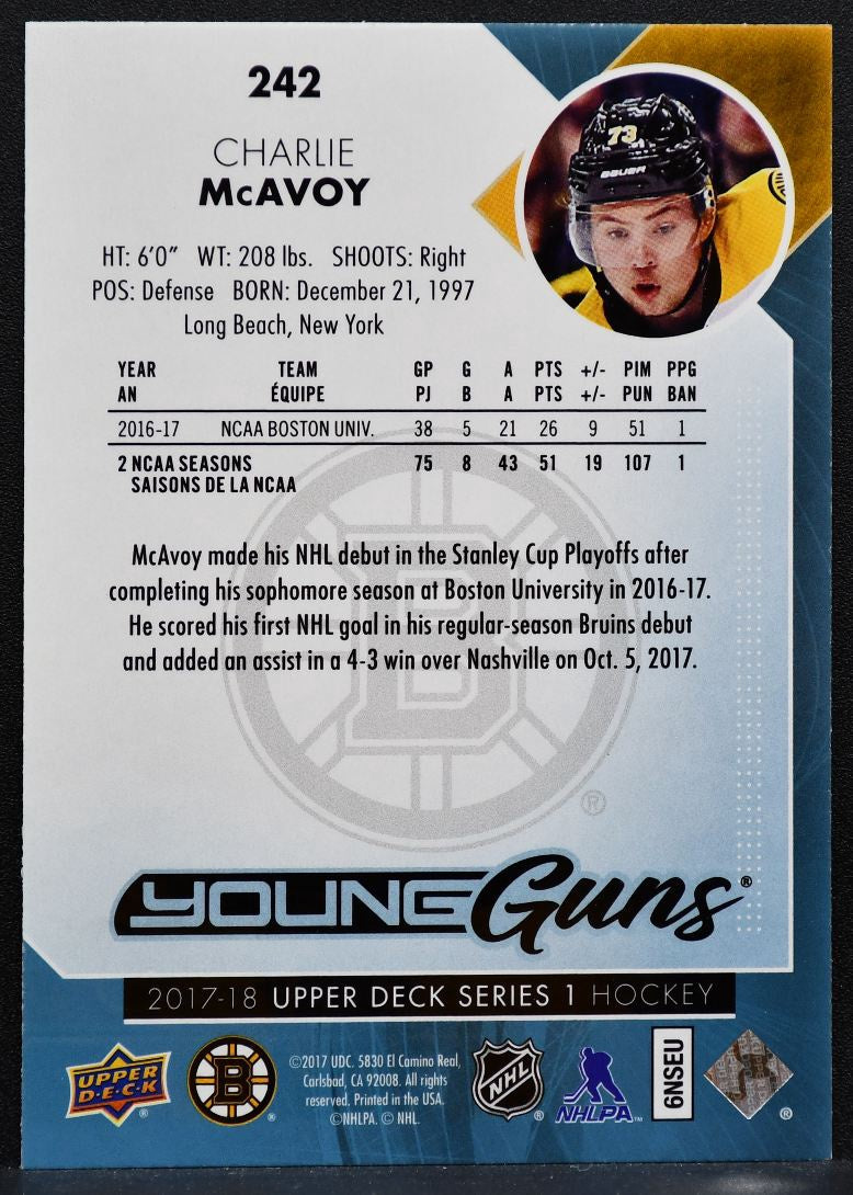 2017-18 Upper Deck Series 1 Young Guns Charlie McAvoy 242 Boston Bruins RC 2683