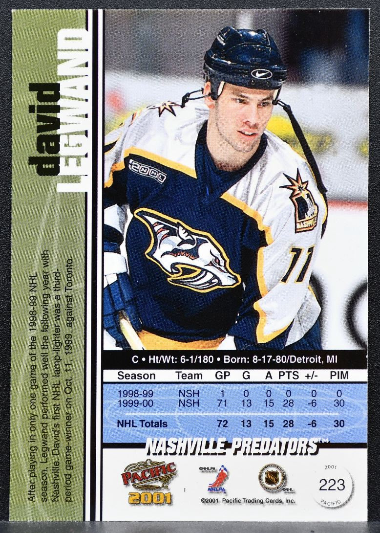 2000-01 Pacific Autograph David Legwand 223 Nashville Predators Auto 9671