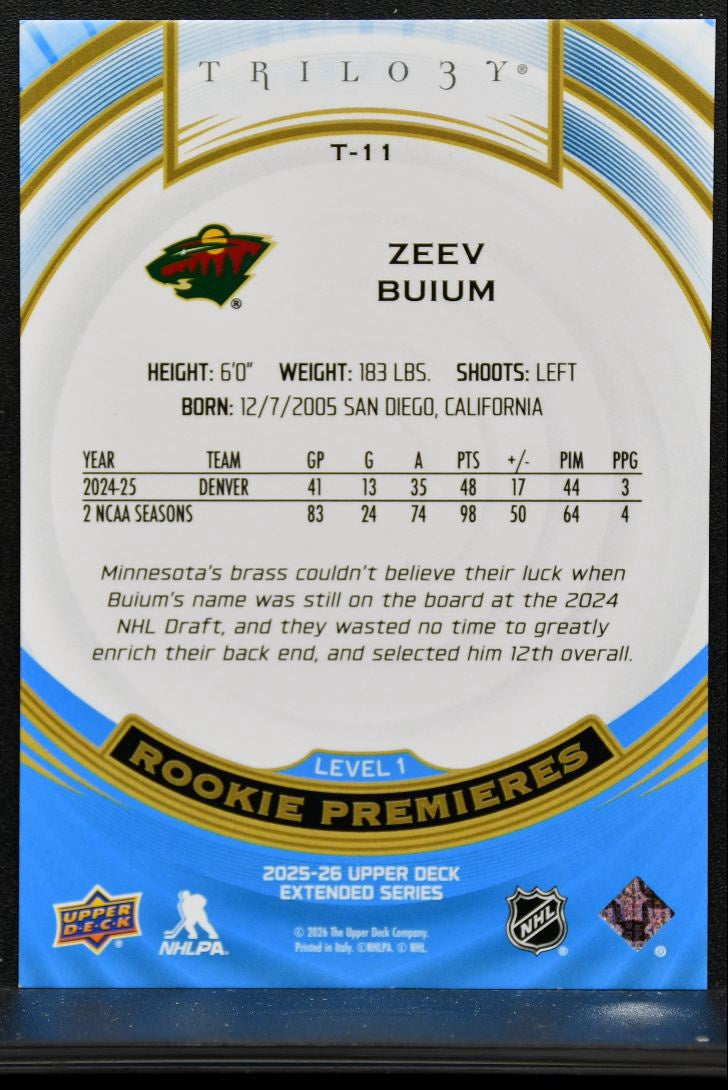 2025-26 UD Extended Series Trilogy Premieres Level 1 Buium RC 516/999 0078