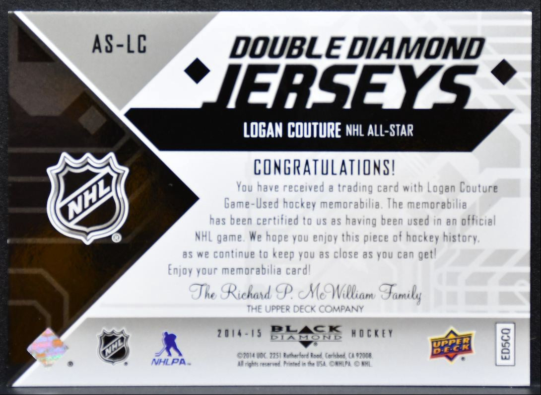 2014-15 UD Black Diamond Double Jerseys Logan Couture Jersey 5135