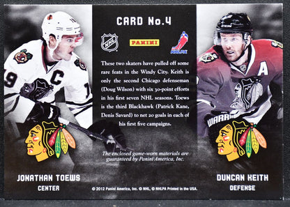 2011-12 Panini Prime Combos Dual Jerseys Keith/Toews Blackhawks Jersey 0019