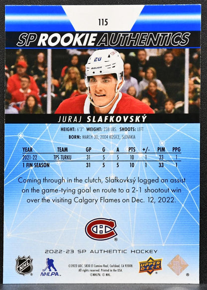2022-23 SP Authentic Rookie Authentic Blue Juraj Slafkovsky Canadiens RC 7955
