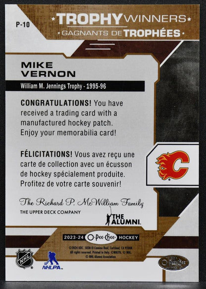 2023-24 O-Pee-Chee Trophy Winners Patch Mike Vernon P-10 Calgary Flames Patch 7413