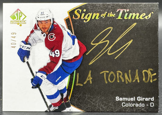 2021-22 SP Authentic Black Samuel Girard Colorado Avalanche Auto /49