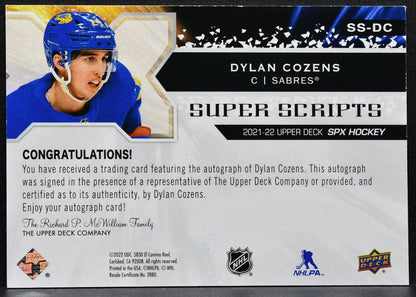 2022-23 Upper Deck Super Scripts Dylan Cozens SS-DC Buffalo Sabres Auto 3963