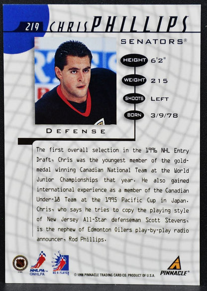 1997-98 Pinnacle Be a Player Autographs Chris Phillips 219 Senators Auto 1561