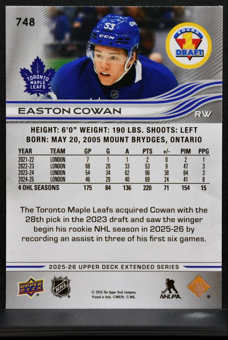 2025-26 UD Extrended Series Round 1 Draft Easton Cowan 748 Maple Leafs RC 1181