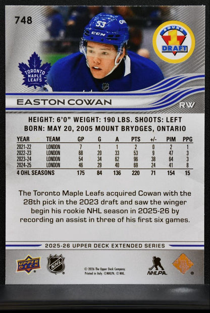 2025-26 UD Extrended Series Round 1 Draft Easton Cowan 748 Maple Leafs RC 1181