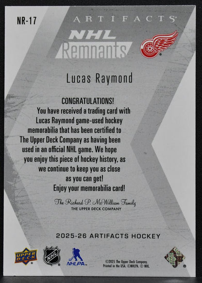 2025-26 UD Artifacts NHL Remnants Lucas Raymond NR-17 Detroit Red Wings Jersey 2844