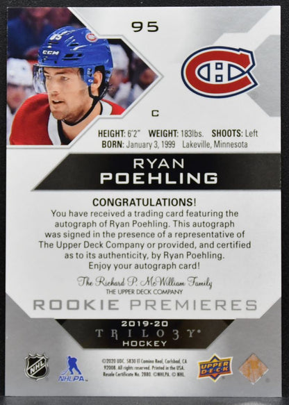 2019-20 Trilogy Poehling 95 Canadiens RC Auto 101/199 Base Gold refractor 1109