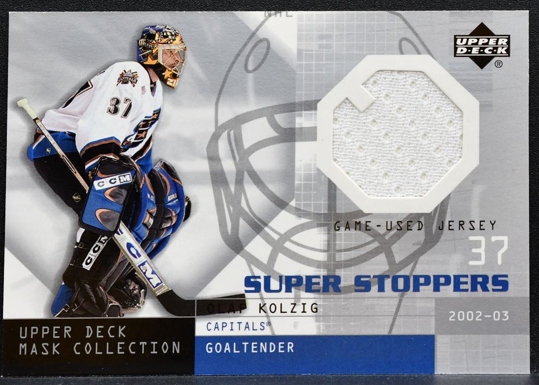 2002-03 UD Mask Collection Super Stoppers Olaf Kolzig SS-OK Capitals Jersey 1045