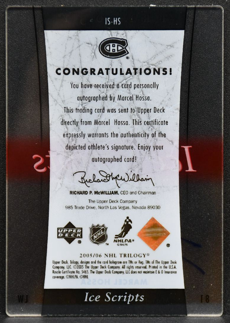 2005-06 Upper Deck Trilogy Ice Scripts Marcel Hossa IS-HS Canadiens Auto 7587