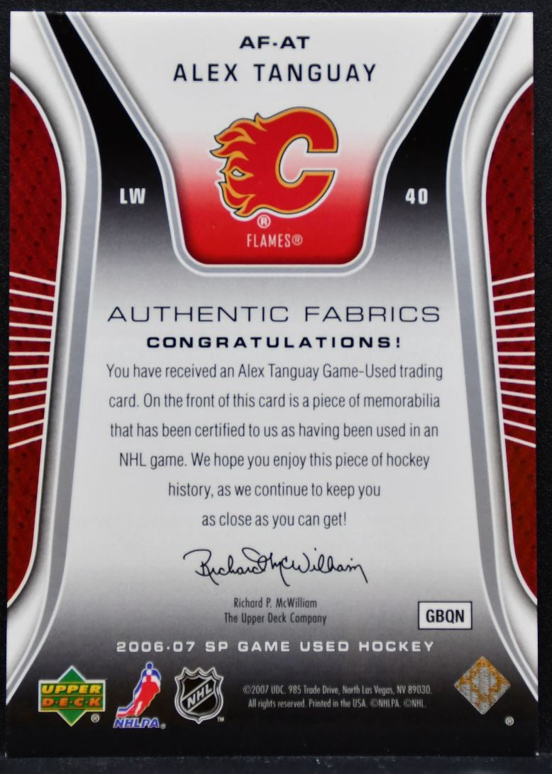 2006-07 SP Game Used Authentic Fabrics Alex Tanguay Flames Auto Jersey 8628