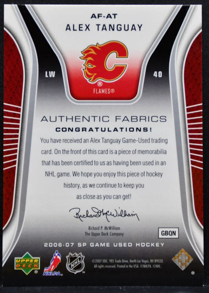 2006-07 SP Game Used Authentic Fabrics Alex Tanguay Flames Auto Jersey 8628