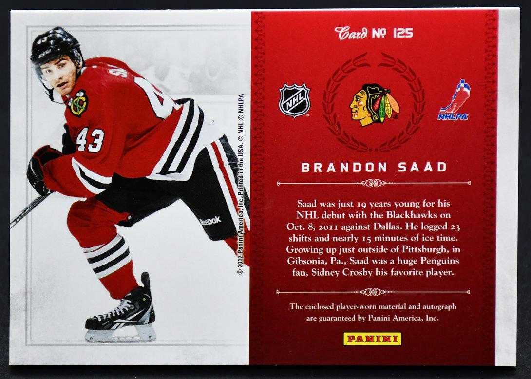 2011-12 Panini Rookie Anthology Rookie Treasures Saad 125 Auto 204/499 Jersey