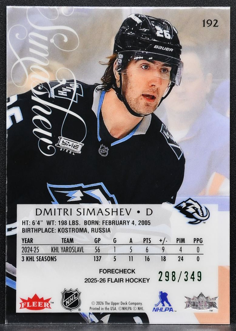 2025-26 Flair Rookie Forecheck Variant Dmitri Simashev Utah Mammoth RC 7665