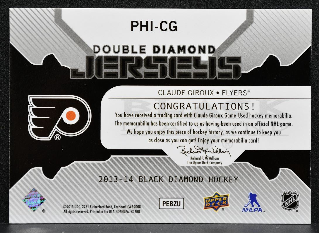 2013-14 UD Black Diamond Double Jerseys Claude Giroux PHI-CG Flyers Jersey 0870