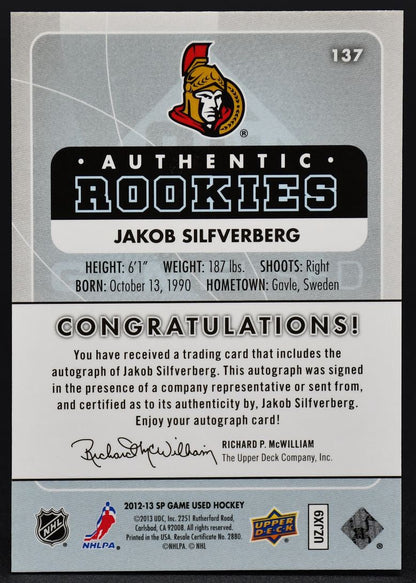 2012-13 SP Game Used Authentic Rookies Jakob Silfverberg 137 RC Auto