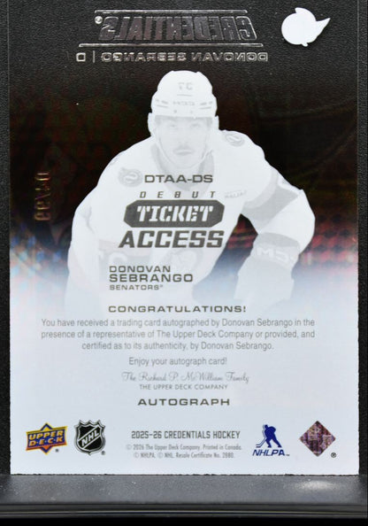 2025-26 UD Credentials Acetate Debut Ticket Access Sebrango RC Auto 04/99 9812