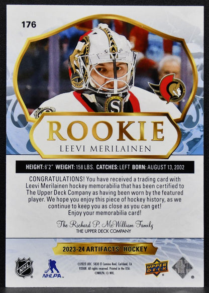 2023-24 Upper Deck Artifacts Rookie Jersey Leevi Merilainen RC Jersey 9071