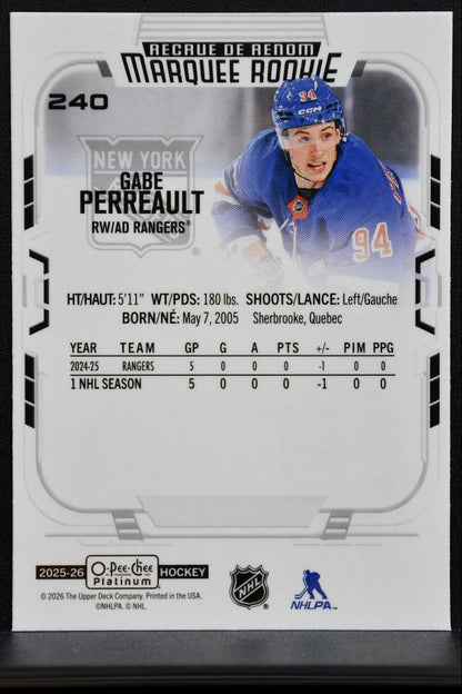 2025-26 O-Pee-Chee Platinum Marquee Rookie Gabe Perreault 240 Rangers RC 2188